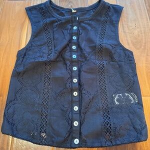 Free People black Eyelet sheer Button-Front blouse NWT